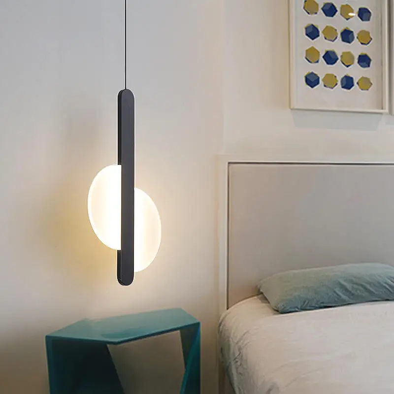 Nordic bedside pendant lamp long line lamp luxury black minimalist background wall bedroom pendant lamp bedroom decoration light