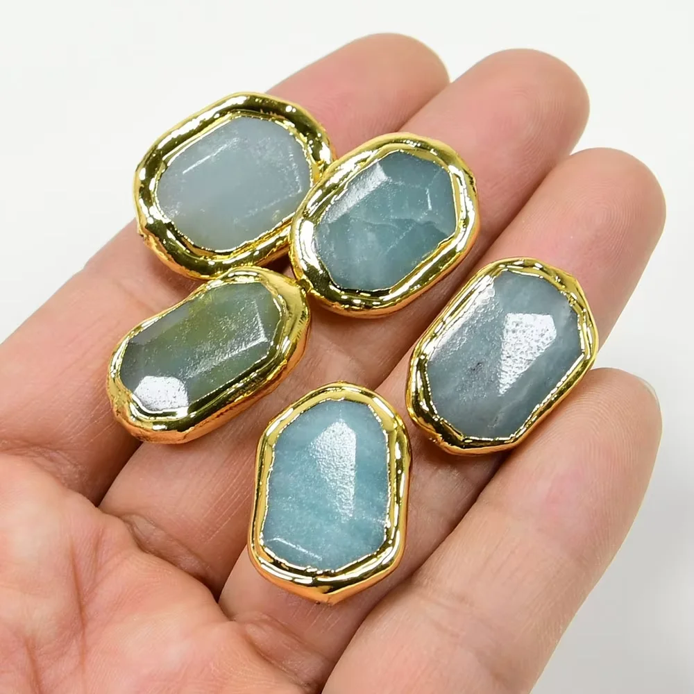 5Pcs Natural Green Amazonite Gold Plated Rectangular piece Gems Freedom Beads For Pearl Necklace Pendant Jewelry DIY