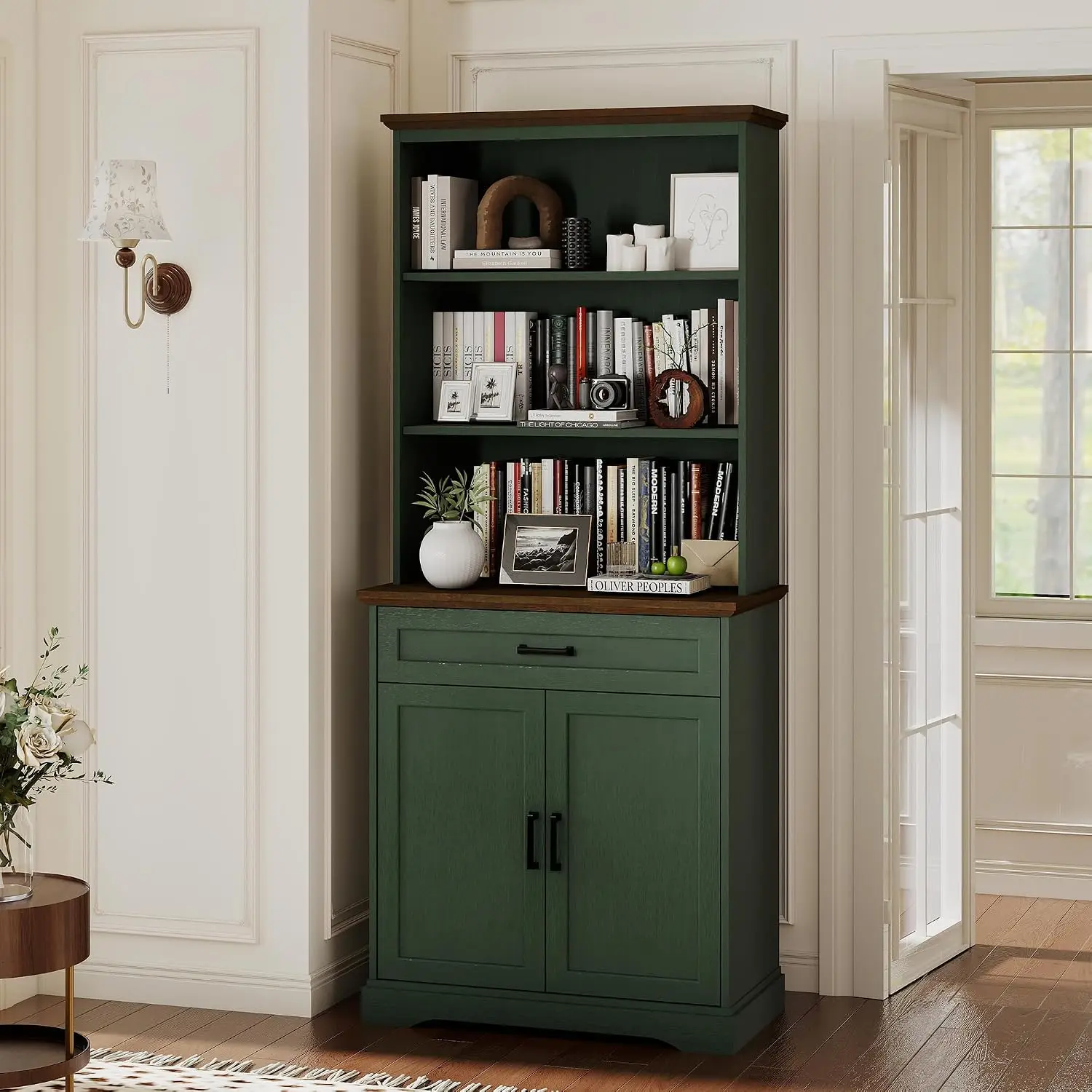 5-Shelf Wooden Bookcase With Drawers & Door, Adjustable Multi Depth Storage Shelf For Home Office, Customized