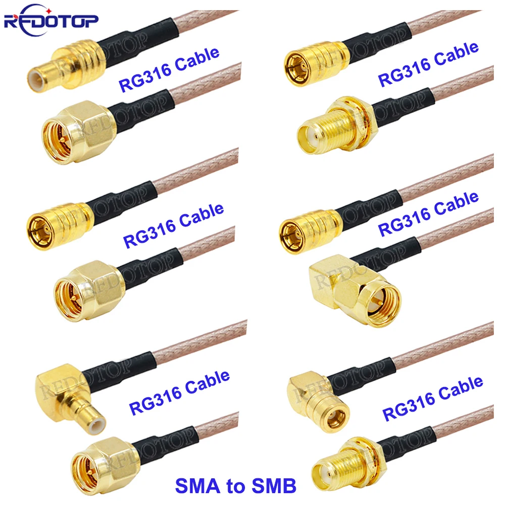 1Pcs RG-316 SMA Male/Female to SMB Male/Female Connector 50 Ohm Low Loss RG316 Cable High-Quality Pigtail Jumper 10CM-5M