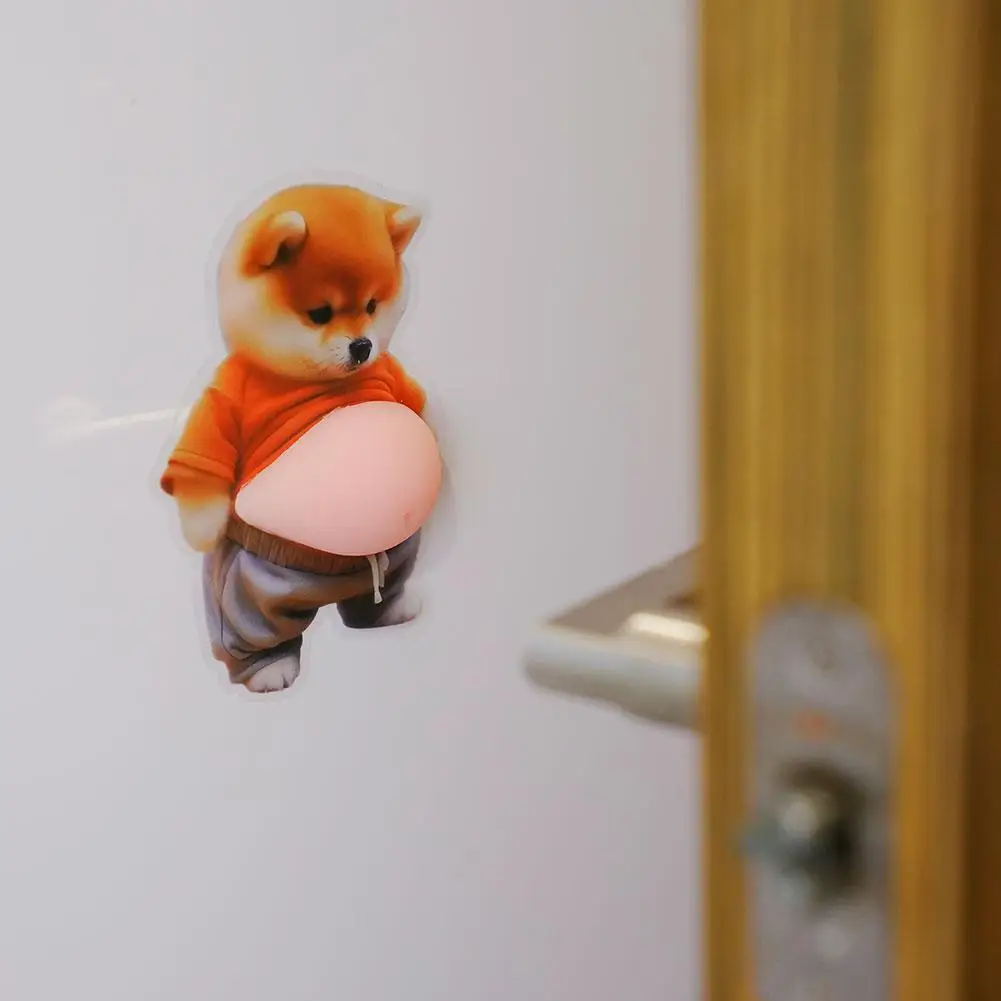 2pcs 3D Big Belly Corgi Dog Soft Silicone Hand Squeezed Decompression Stickers,Car Anti-collision Sticker,DIY Decorative Sticker