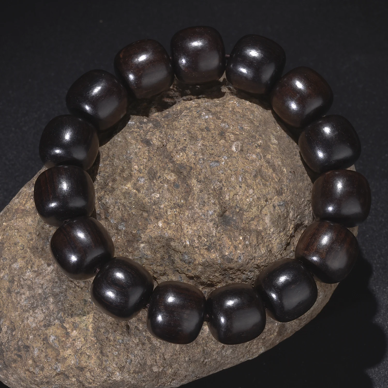 Natural Ebony Old Type Wood Beads BUddha Bracelet for Men Dalbergia Nigra 15mm Beaded Prayer Bracelets