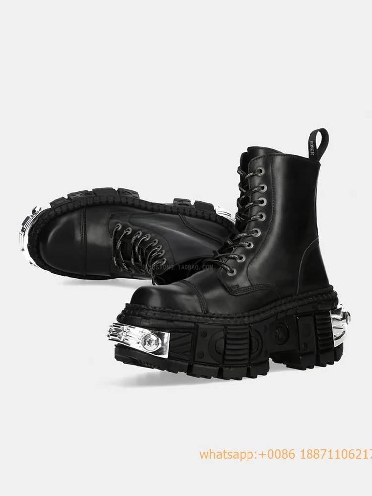 Botas Punk Rock grossas curtas para mulheres, rebites redondos de metal, botas de cavaleiro com renda de rua, sapatos esportivos pretos, novos, outono, 2024