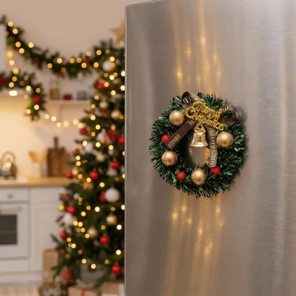 Decorative Luminous Mini Cat Fireplace Magnet Unique Retro Christmas Wreath Fridge Magnet Cute 3D Refrigerator Sticker Bedroom