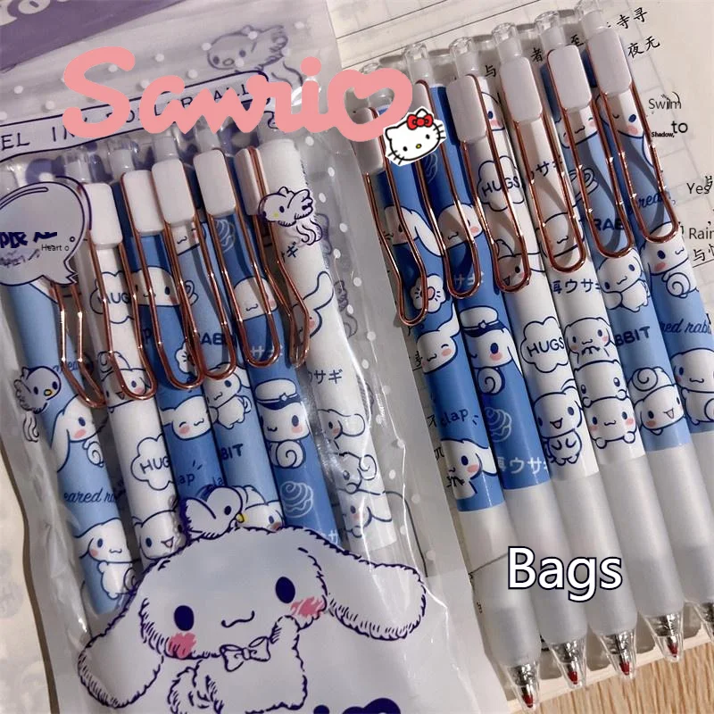 

6pcs Kawaii Sanrio Cinnamoroll Press Gel Pen Metal Hook Ins Delicate Student Stationery Office 0.5 Black Signature Pen Wholesale