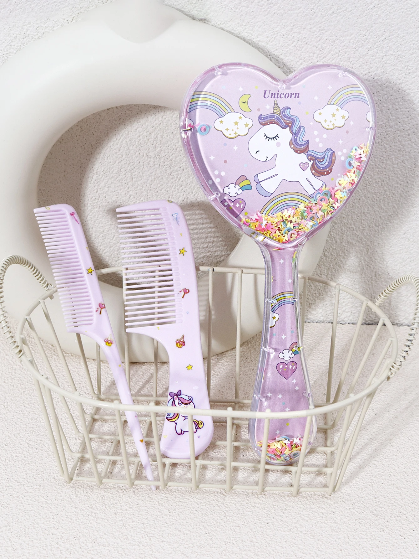 3-teiliges Haarkamm-Set mit niedlichem Cartoon-Muster, Haarbürsten und 2 Kämme, sowohl für trockenes als auch nasses Haar, Geschenk, speziell für Echthaarperücken – Detail 3