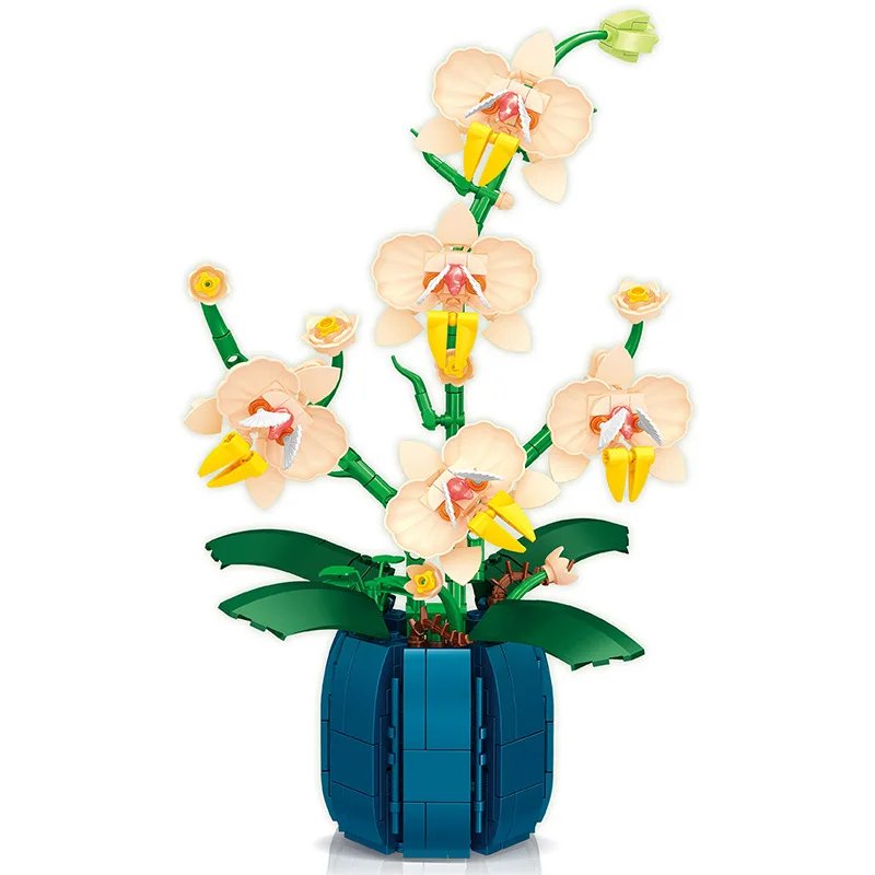 

Консервированные строительные блоки орхидеи, горшечное растение с вазой, сделай сам, настольный орнамент фаленопсис, орхидея, креативная игрушка в подарок для девочек