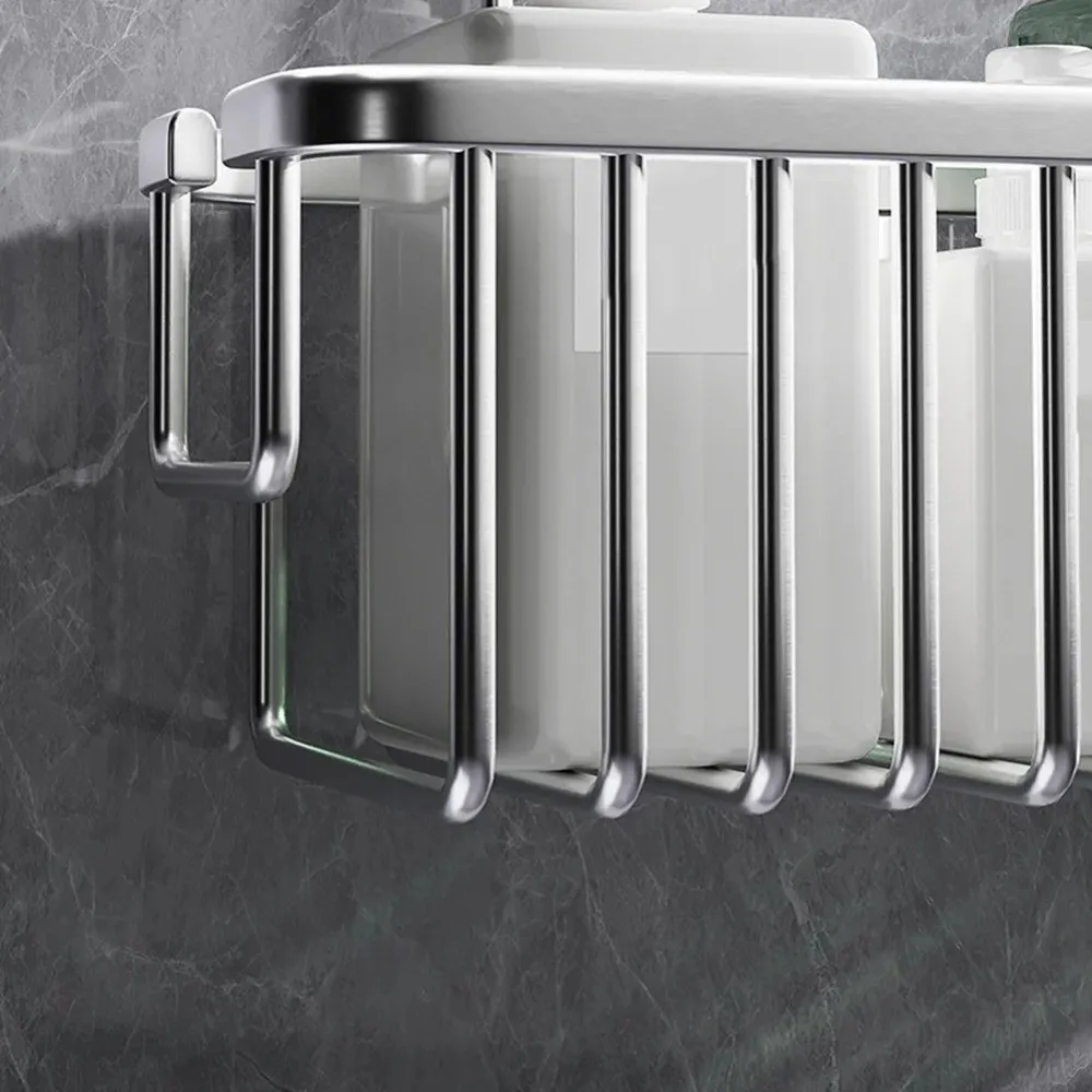 Wall-Mounted Bathroom Hanging Basket Stainless Steel Drill-Free Shower Caddies Bathroom Storage Basket