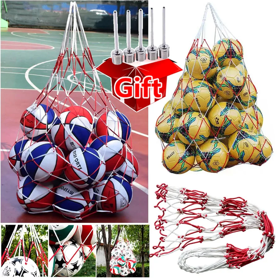 Large Mesh Ball Bag Holds 10 Balls, Gift with 5 Inflation Needles, Durable Organizer for Soccer Basketball Volleyball Team Gym