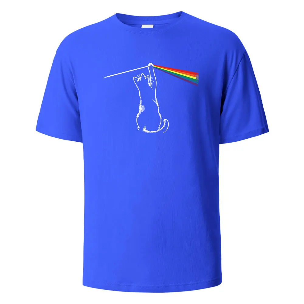 

Cat Light Simplicity Print Men's T-Shirts 100%Cotton Breathable Comfortable Tops Unisex Summer O-neck Oversize Men Clothing Tees