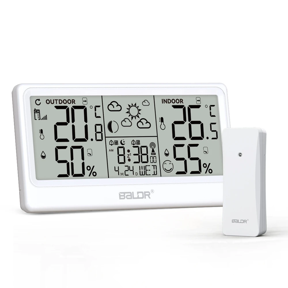 tela lcd estacao meteorologica rcc despertador temperatura digital medidor de umidade calendario fases da lua sensor de previsao sem fio 85 01