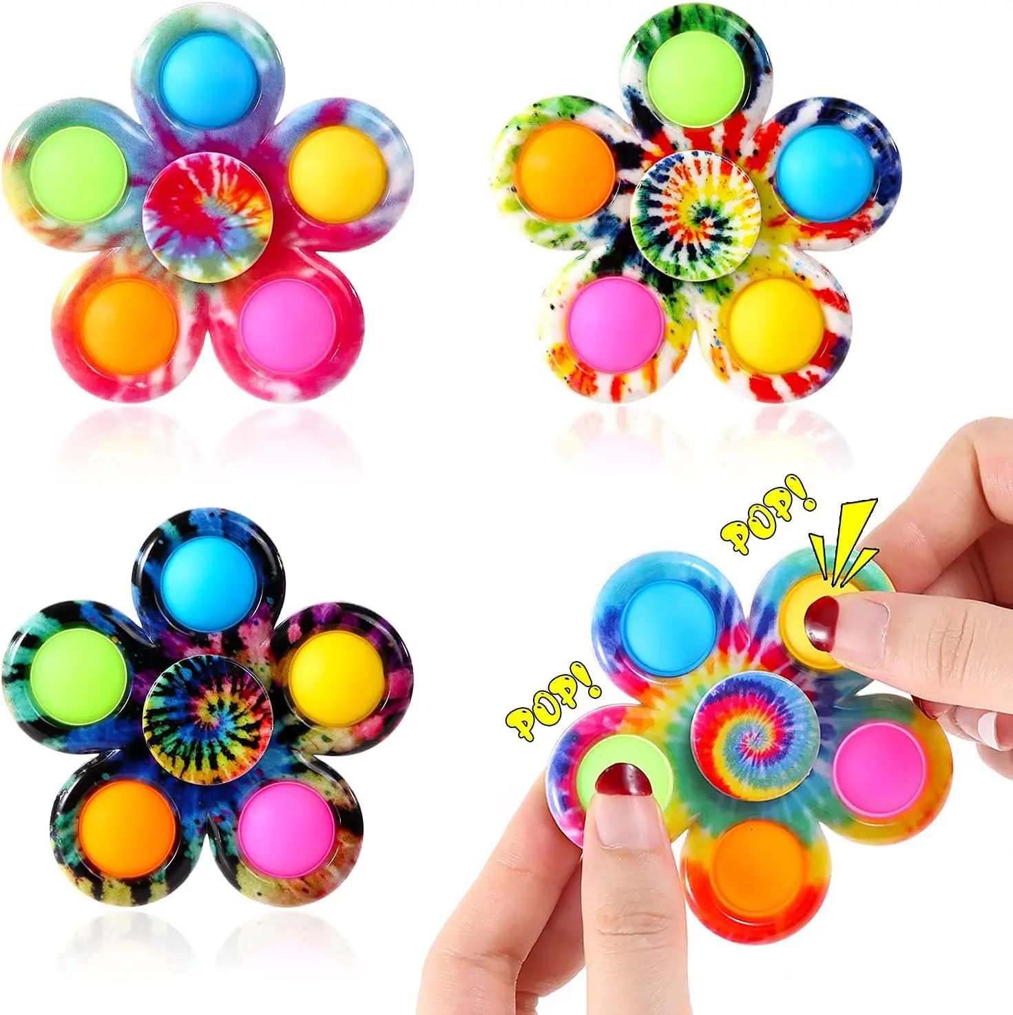 

Спиннер Сенсорные поп-игрушки на палец Tie Dye Simple Push Bubble Hand Spinner для СДВГ Аутизм Тревога Снятие стресса Gifs