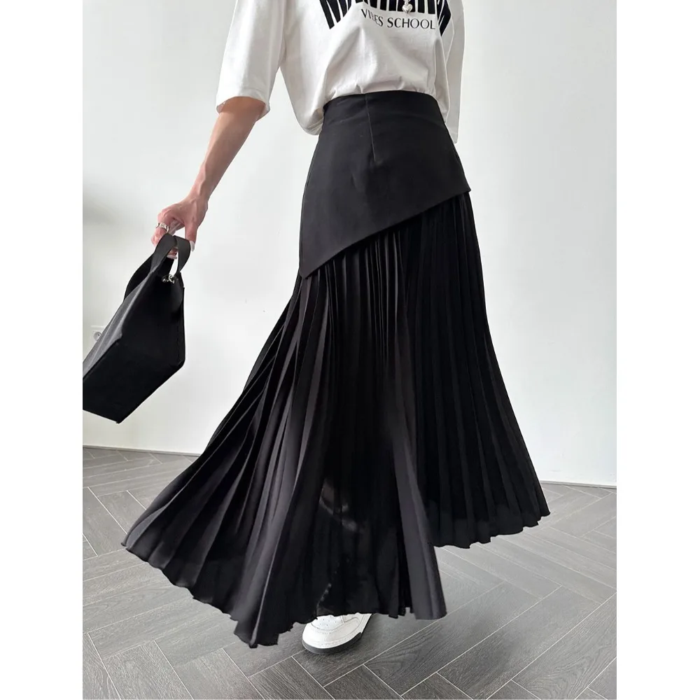 

Two-Tone Elegant Pleated Skirt Split Design Casual Style Autumn Season Standard Fit Ladies Fashion Chinese Production