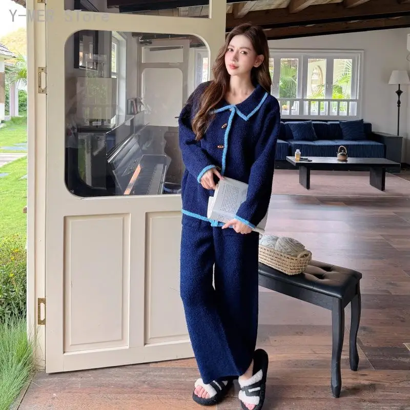 pyjama-en-velours-pour-femmes-coupe-ample-couleur-unie-doux-epais-moelleux-et-chaud-ideal-pour-l'automne-et-l'hiver-vetements-d'interieur-et-de-nuit