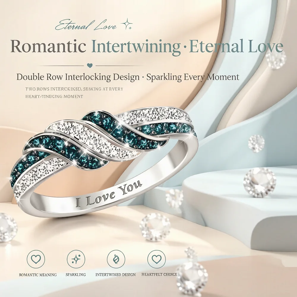 Alloy Women's Cross Ribbon Ring Elegant Intertwined Design Blue & White Zirconia Romantic Anniversary Engagement Wedding Gift