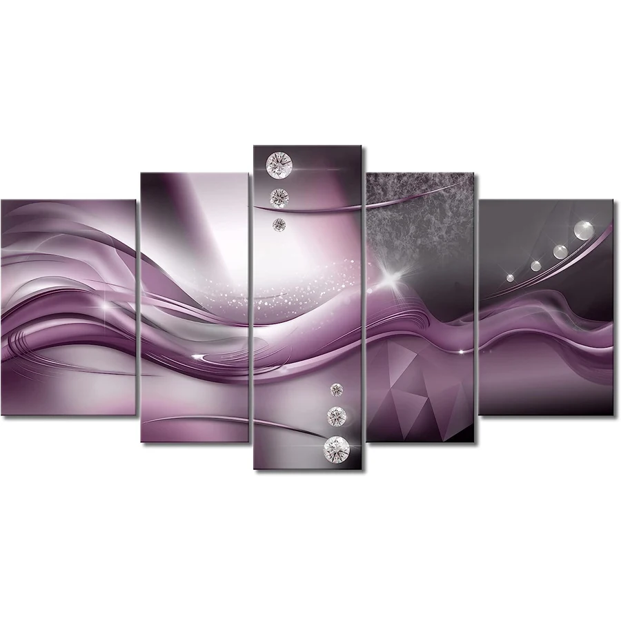 Abstract Purple Wall Art 5 Piece Large Picture Diamond Painting cross stitch Kit Diy Mosaic Art Full Rhinestone Embroidery Decor