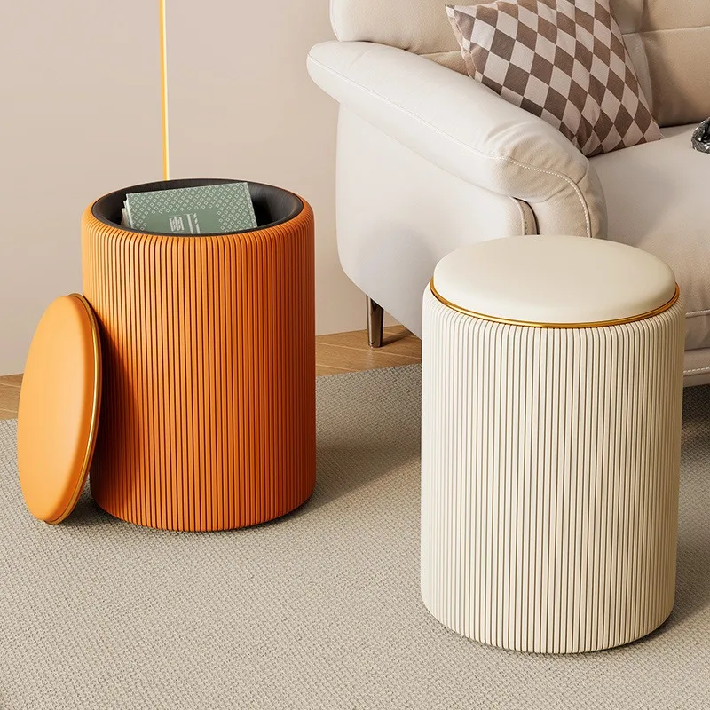 

Cream Style Luxury-Lite Dressing Stool with Storage, Round Makeup Chair for Bedroom & Nail Salon