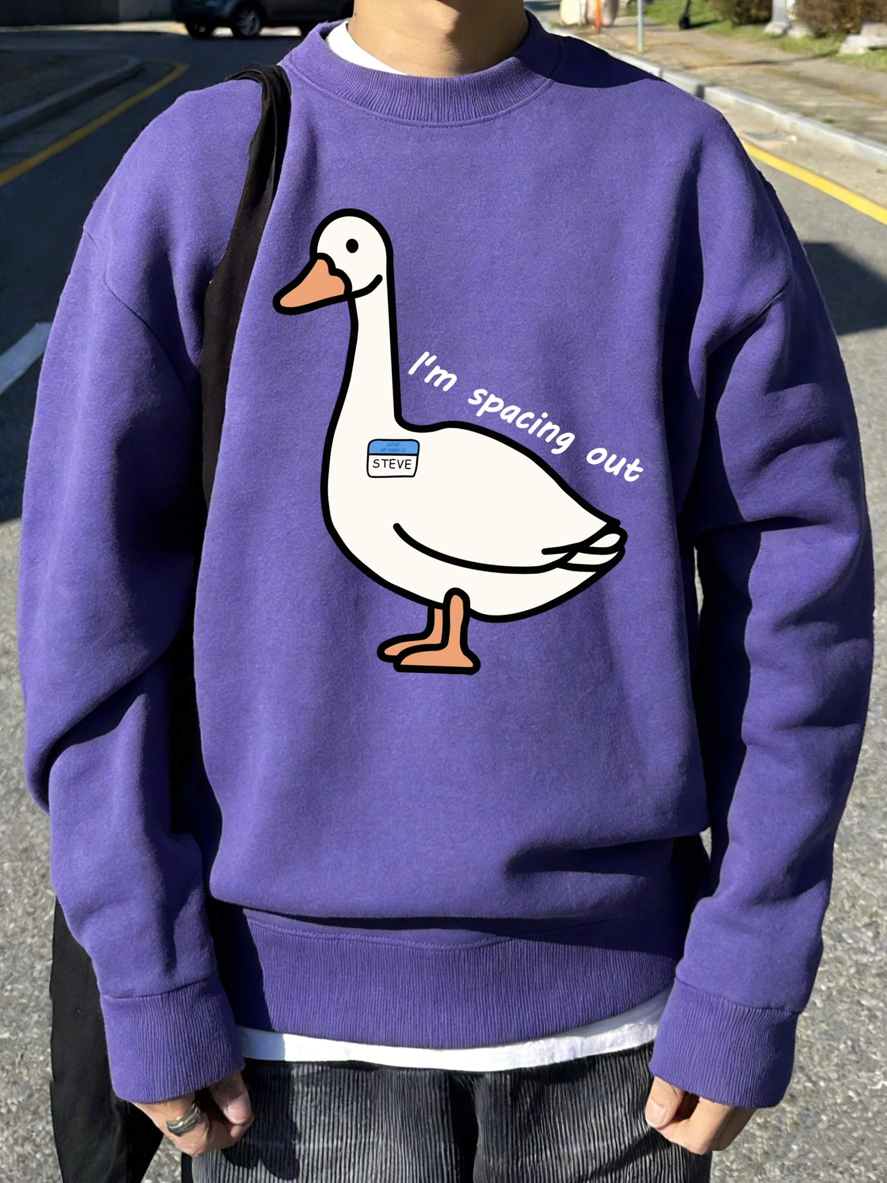 Goose Is Lost In Thought Male Retro Sweatshirt Street Fashion Long Sleeve Fleece Autumn Pullovers Unisex O-Neck Loose Clothing