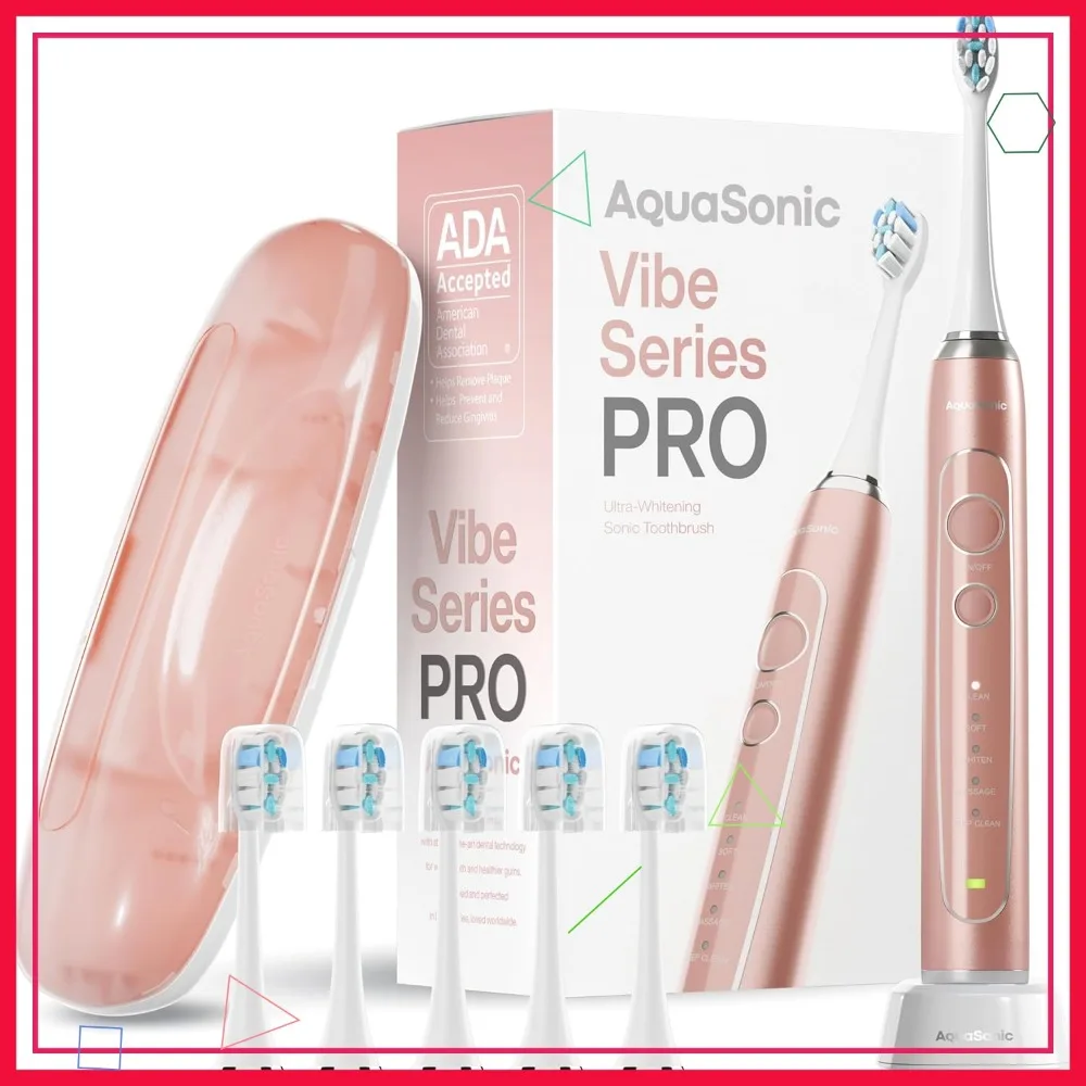 

Ultra-Whitening Electric Toothbrush with 5 Modes & Smart Timers – Premium Travel Case & 6 Brush Heads (Rose Gold)