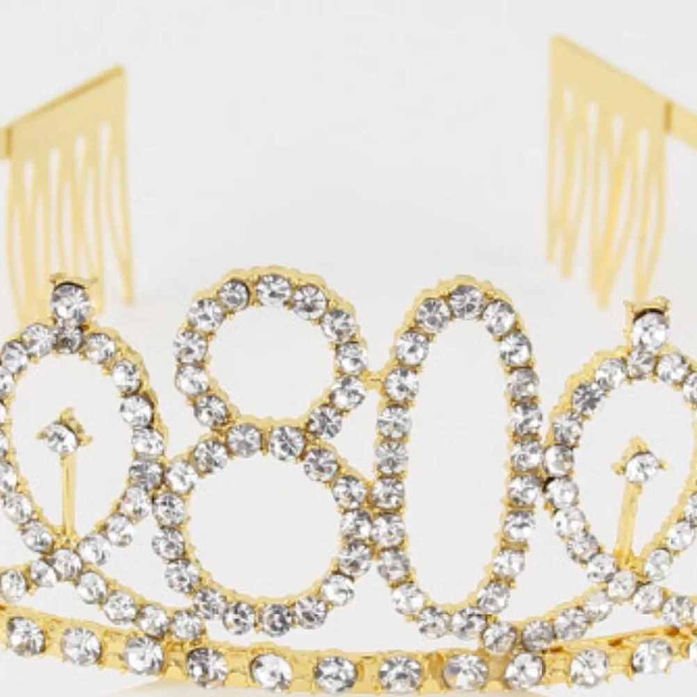 

1 шт., Корона со стразами, 80-летие, материал из золотого сплава, вставка, расческа, дизайн, стабильное ношение, Корона с номером, группа различных возрастов