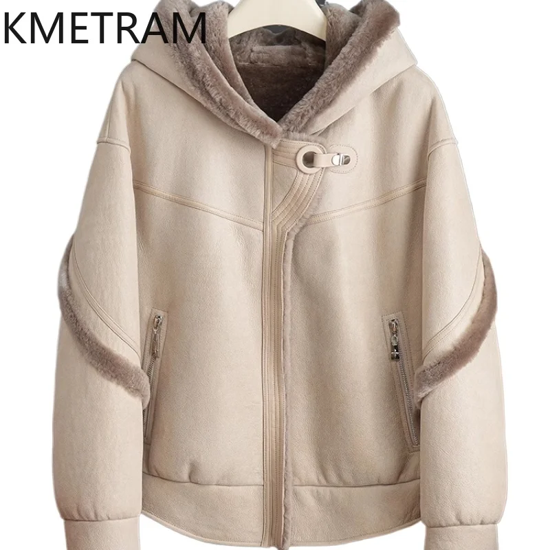 

KMETRAM Natural Sheepskin Wool Fur Coat Luxury Short Woman Clothing Warmth Winter New Outerwears 2025 Women's Fur Jacket пальто