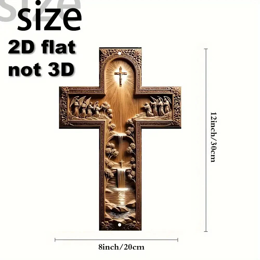 2D Vintage Metal Christ Cross Wall Decor - Ornate Religious Hanging and Disciples, Deep Frame for Home, Christmas Decoration