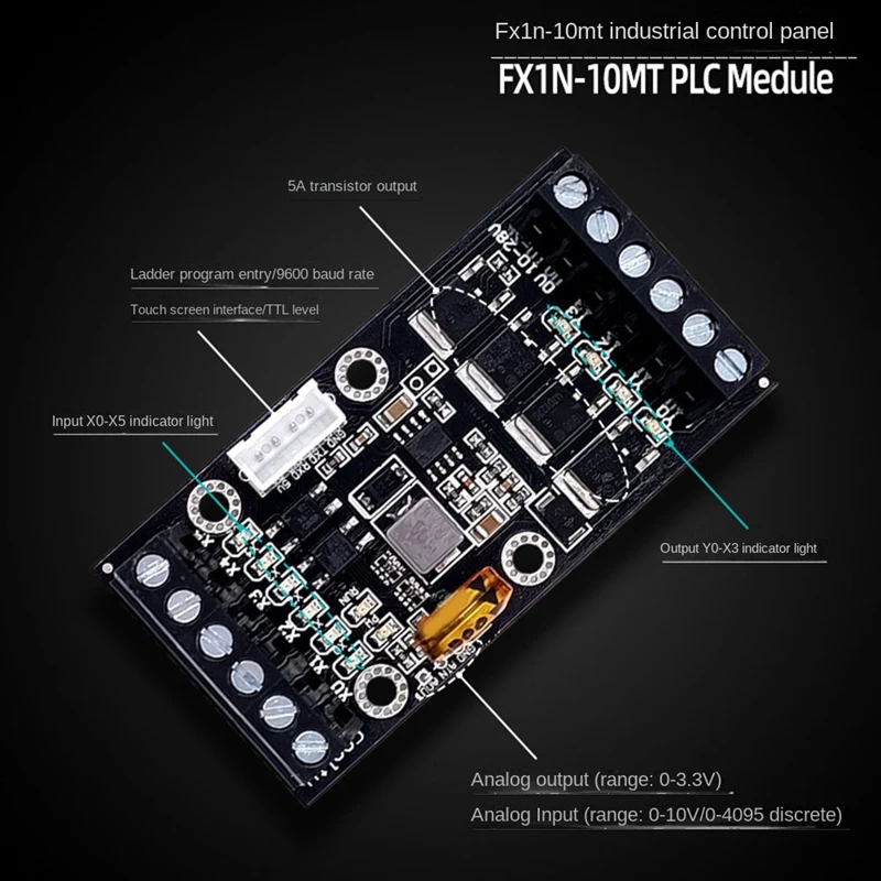 Placa de controle industrial PLC FX1N-10MT + caixa Módulo PLC entrada/saída analógica com módulo de relé de atraso de trilho guia