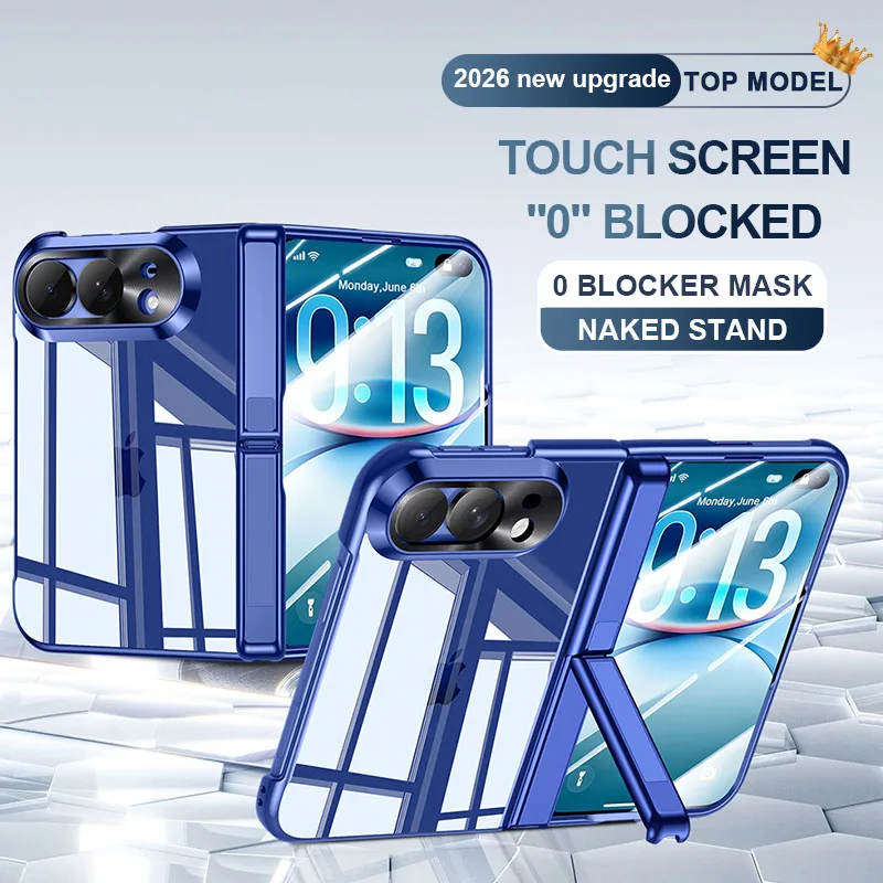 For iPhone Duo 5G Case Transparent Electroplated Hinge Holder With Tempered Film Shockproof Protection Back Cover Accessories