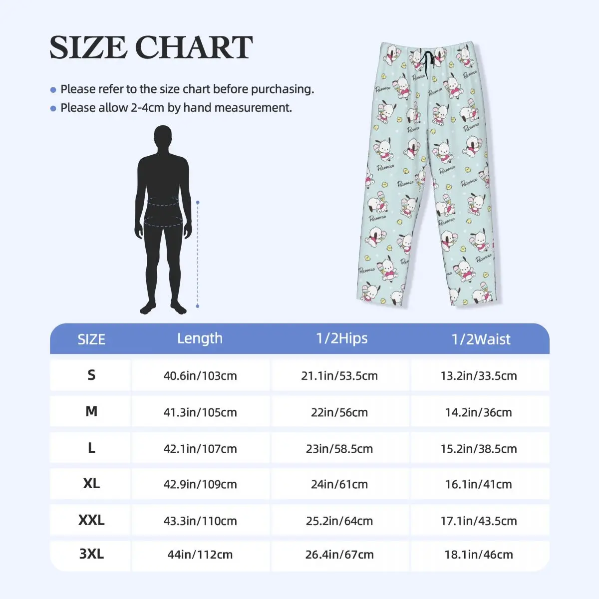 Pantalones de pijama Pochacco con estampado personalizado para hombre, ropa de dormir bonita de dibujos animados, pantalones de salón para dormir con bolsillos