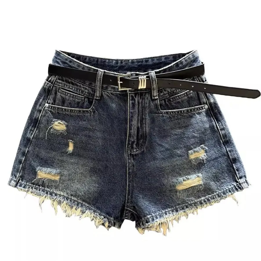 2026 Summer New High-waisted Denim Shorts Women's Retro Spice Girls Slim Rough Edge Hot Pants Jean Shorts