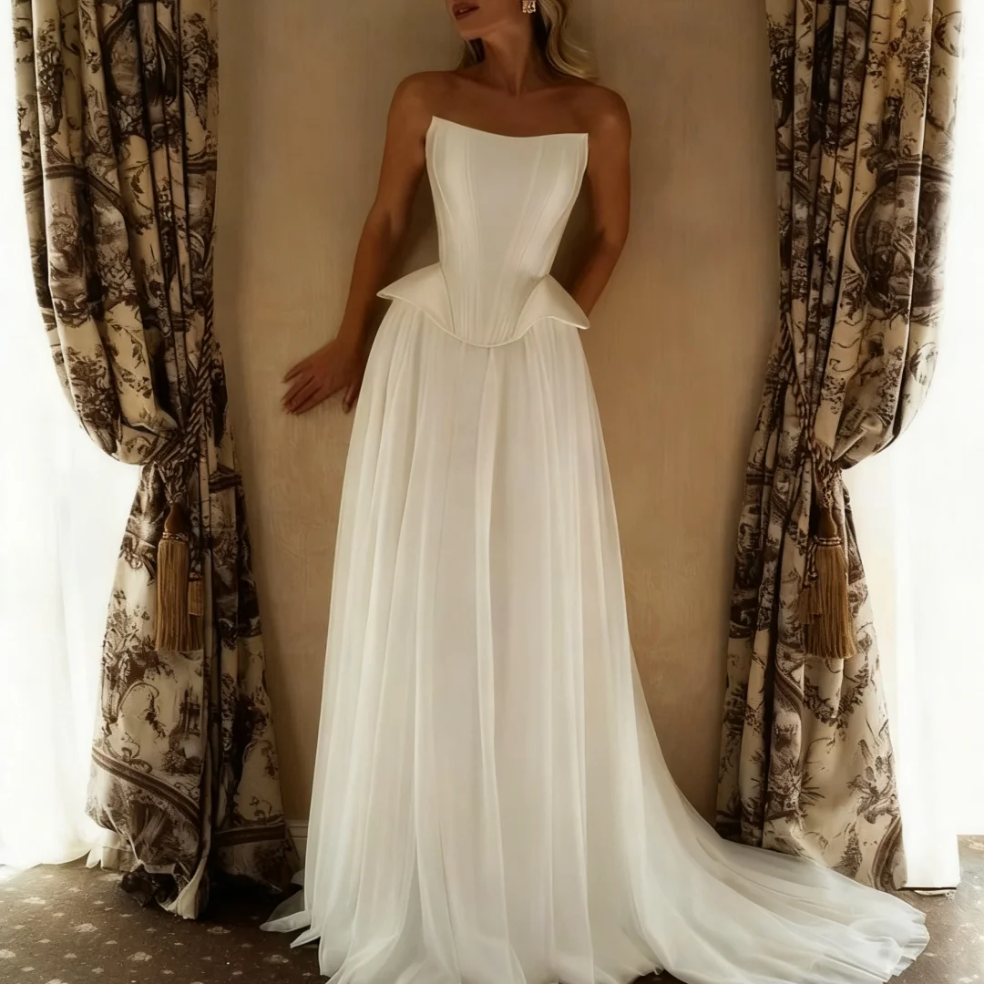 

Свадебные платья из тюля по индивидуальному заказу, платье невесты без рукавов и без бретелек, длинное свадебное платье, вечерние платья для выпускного вечера невесты