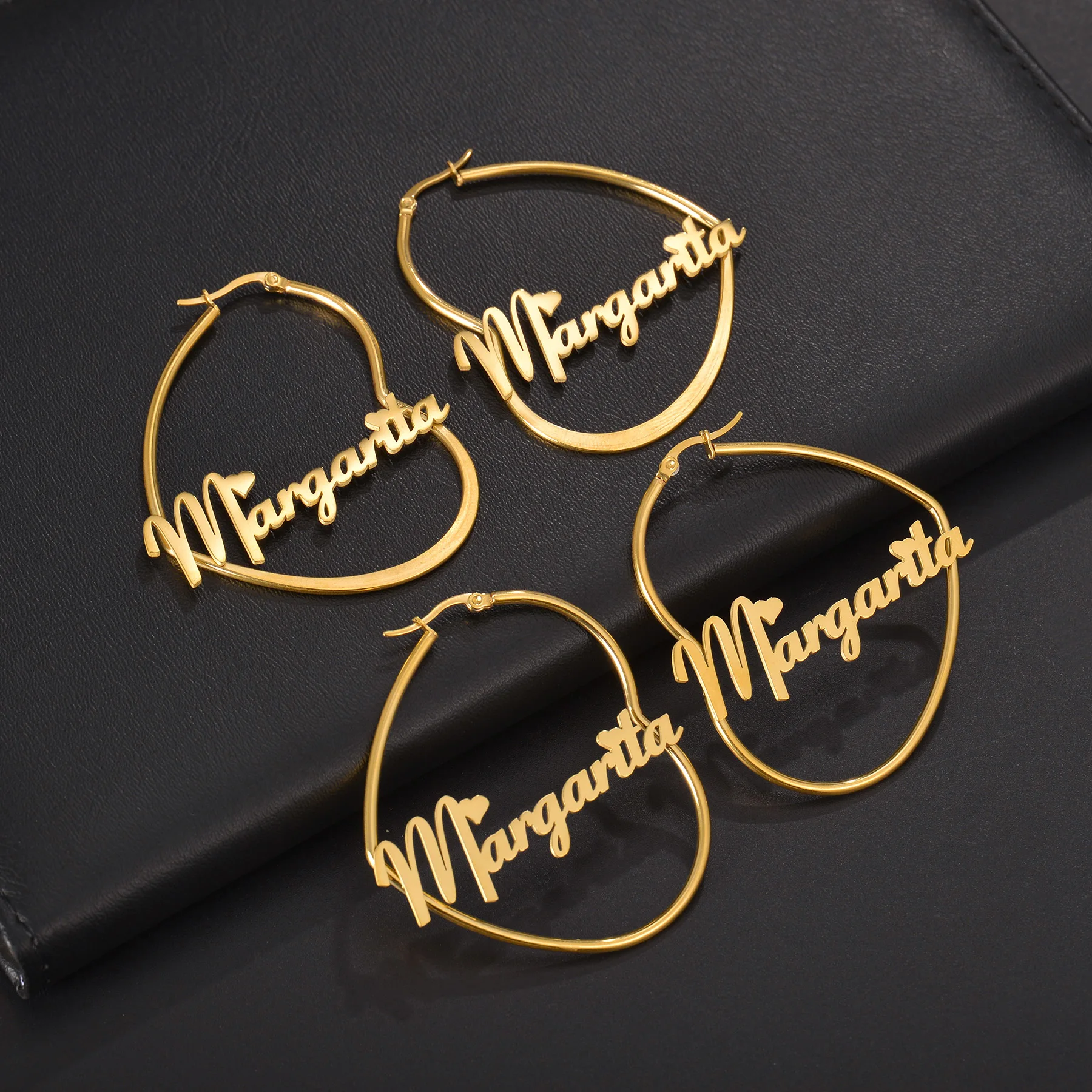 Atoztide Personalized 50mm Custom Name Earrings For Women Stainless Steel Heart Crown High Quality Weddings Party Jewelry Gift