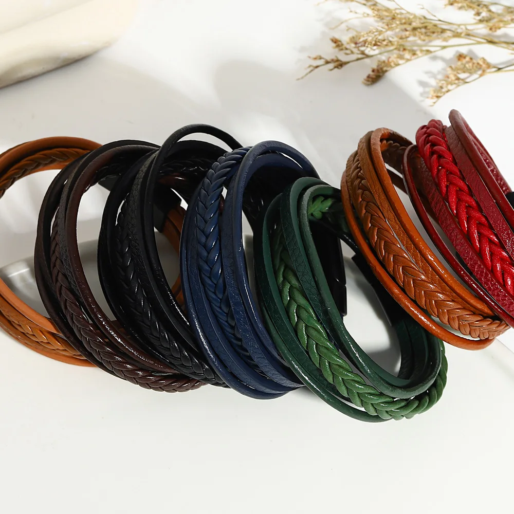 ALLYES Classic Handmade Braided Leather Bracelet for Men Women High Quality Multilayer Wrap Bracelets & Bangles Unisex Jewelry