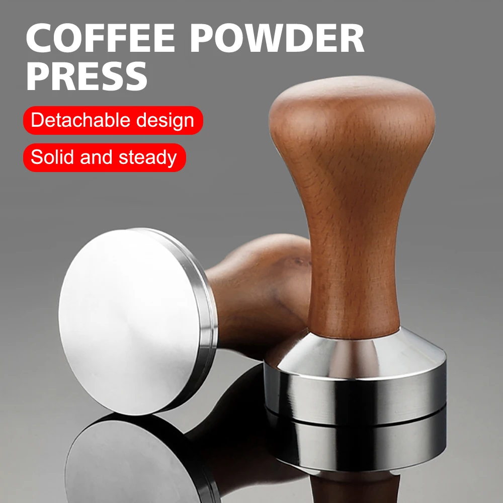 51MM Stainless Steel Espresso Tamper with Wood Handle Flat Bottom Coffee Powder Press Portafilter Accessory Home DIY Coffee Tool