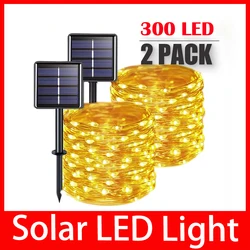 Guirnalda de luces LED solares para exteriores, guirnalda impermeable para decoración de fiestas navideñas, 7m, 12m, 22m, 32m