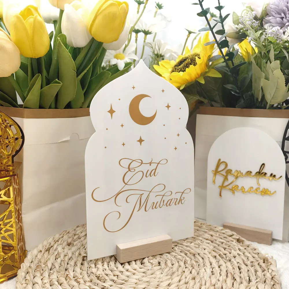 Reusable Acrylic Ramadan Calendar Board Wooden Base Table Ornament Mubarak Eid Advent Day Suhoor Iftaar Countdown Gifts with Pen
