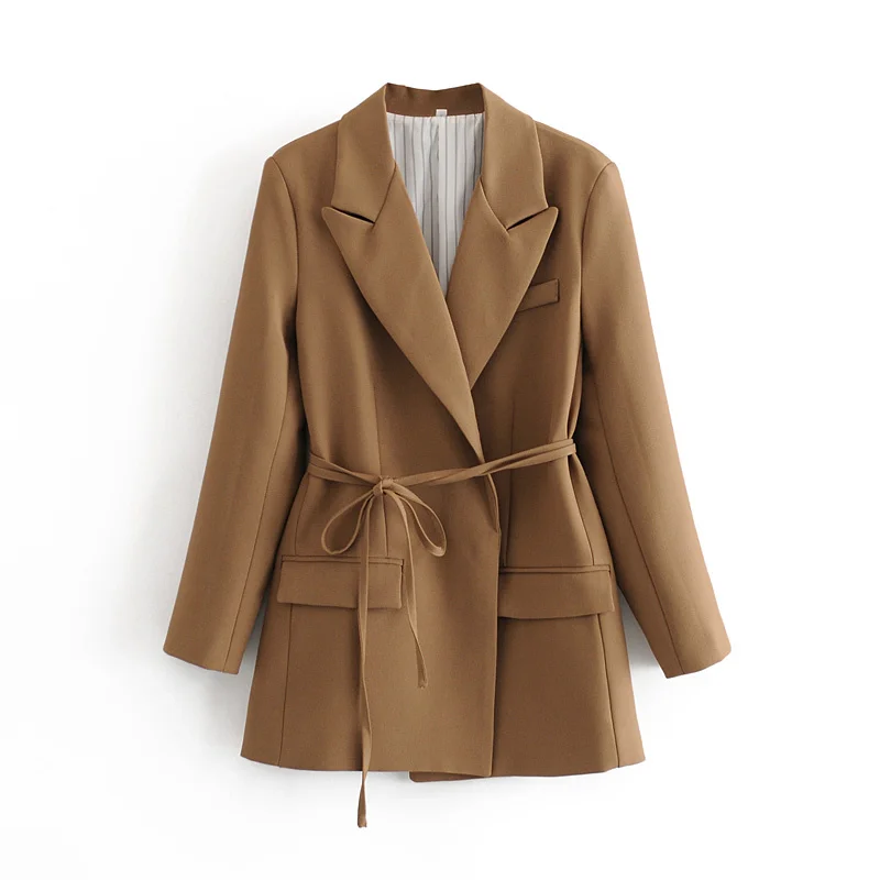 BWQ Elegant Women High Quality Brown Suit Set Fashion Vintage Ladies Cotton Jackets Casual Female Soft Suits Girls Chic 2025