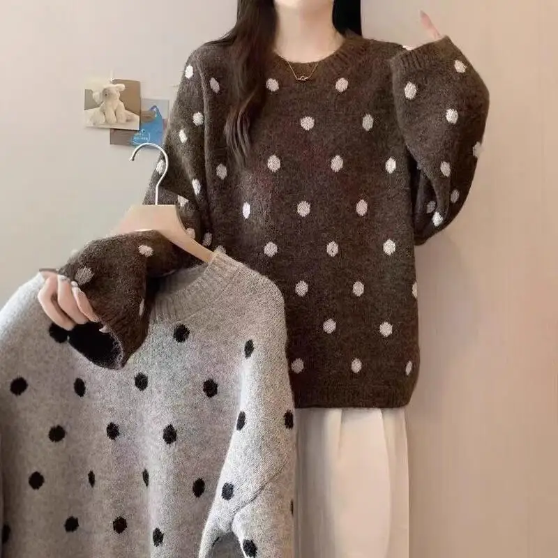 

Hot 2025 New Autumn Winter Women Fashion Round Neck Thick Warm Sweater Tops Loose Casual College Style Interior Knitted Sweater