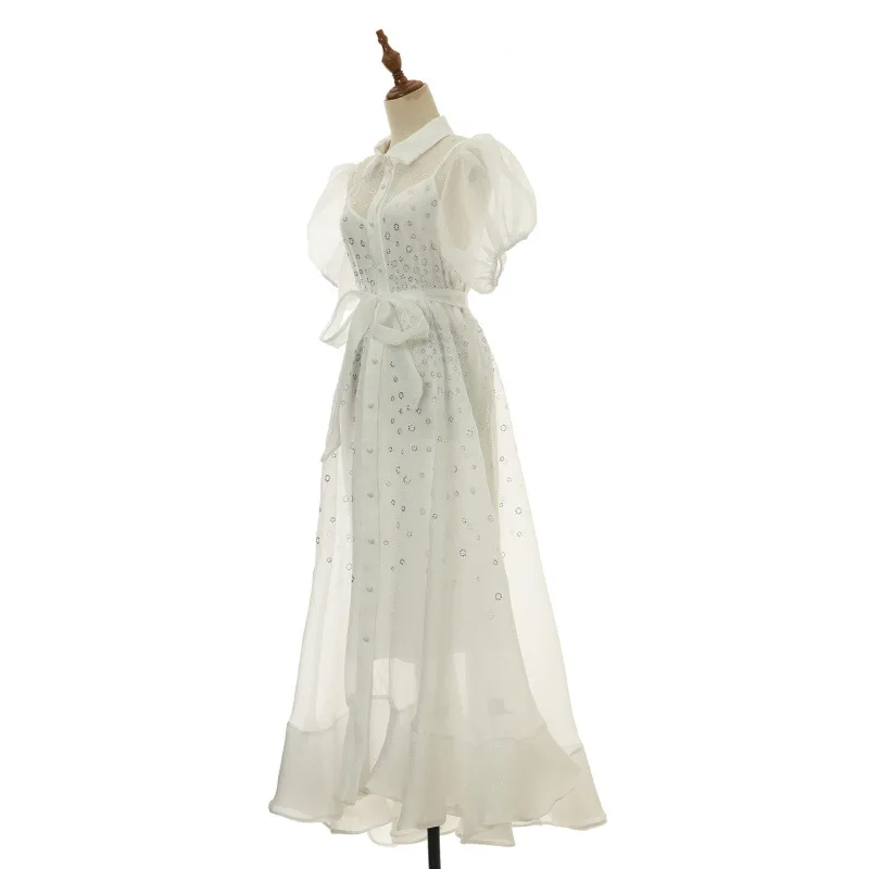 Ele Bubble Summer ort Sve Fro Damen-Dr. Par-Rock, hohe Taille, Samtstoff, Blumenverzierung, fünf Farben