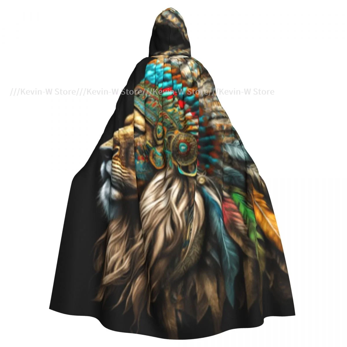 

Unisex Witch Party Reversible Hooded Adult Vampires Cape Cloak Lion With Colorful Feathers Headdress