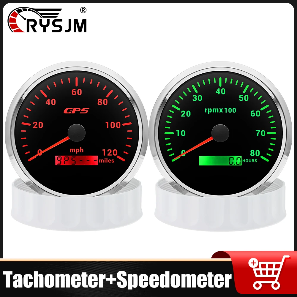 

RYSJM 110mm 2 Gauge Set GPS Speedometer Tachometer KMH MPH RPM with 7 Colors Backlight Waterproof Combination Table for 12V 24V