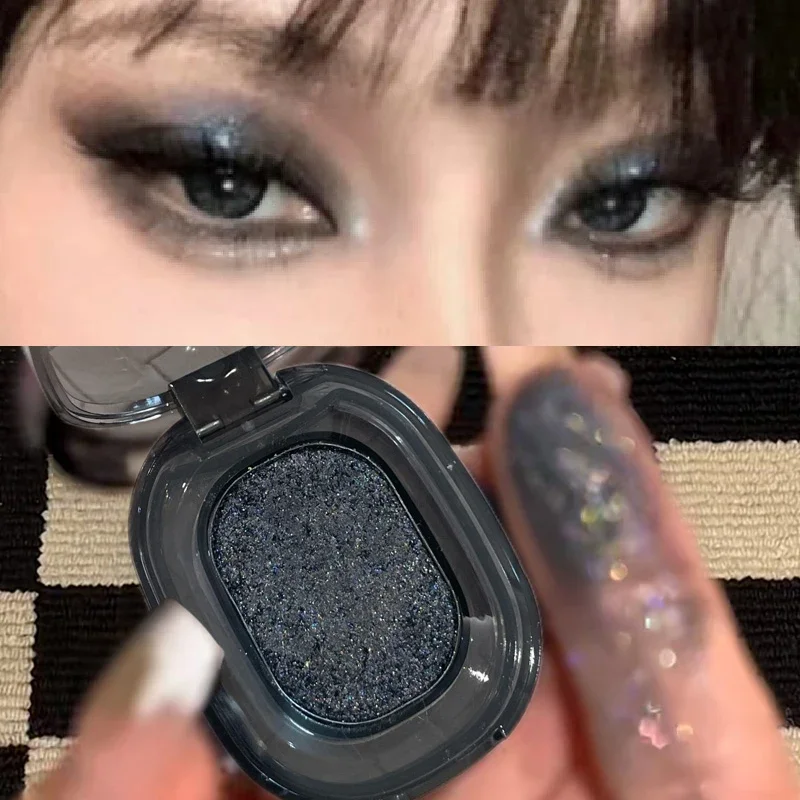 Paleta de maquillaje de sombra de ojos negra ahumada Punk brillante, resaltador de sombra de ojos plateada oscura metálica, pigmentos de ojos marrón perla, cosmético