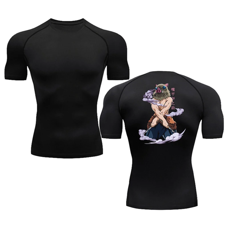 Quick Dry Breathable Elastic Short sleeve New Anime Hashibira Inosuke Print Compression Men's Fitness Sports Running T-shirt