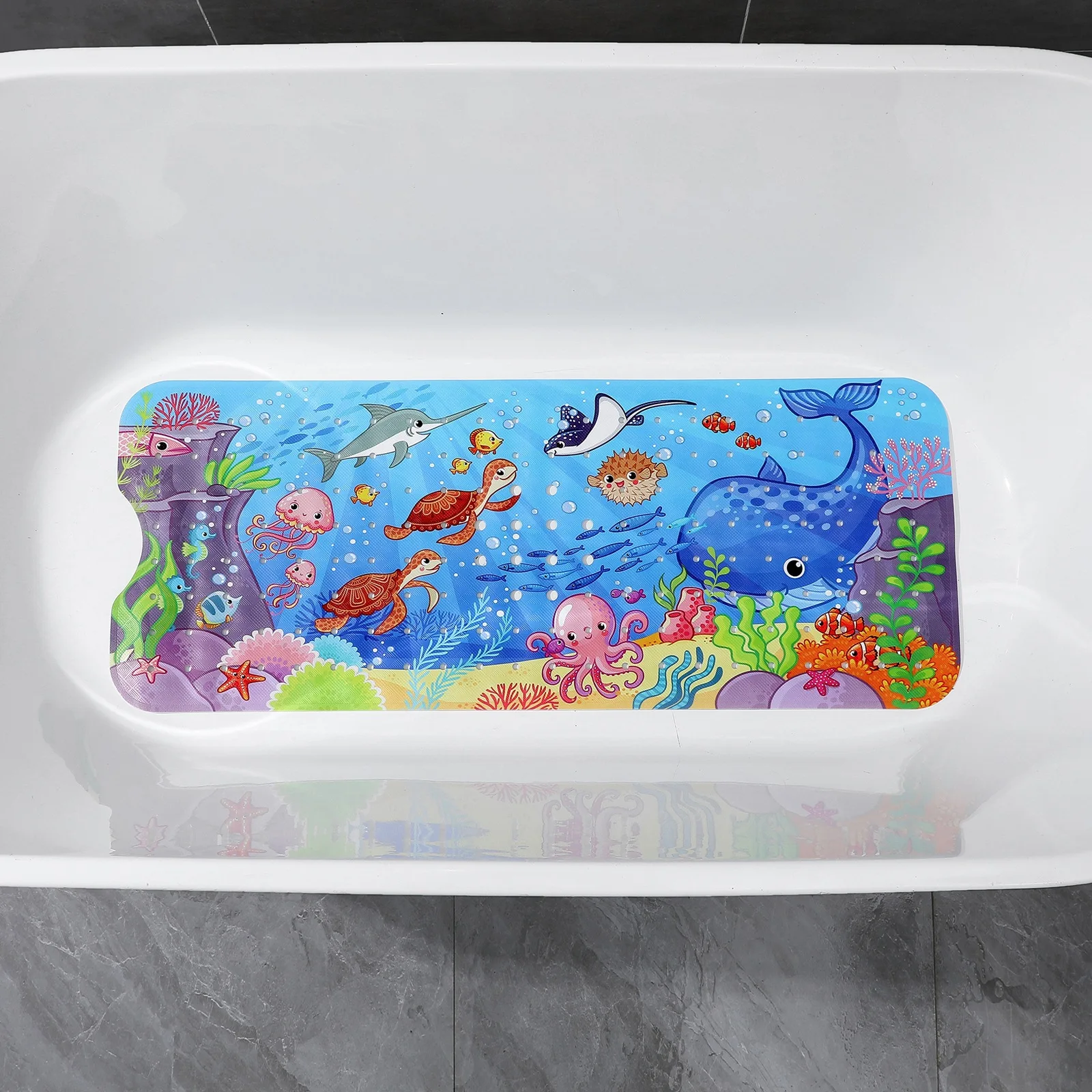 

40x100cm Anti-Skid Shower Bath Mat Cute Cartoon Sea World Design Sucker Non-Slip Soft Pad Kid's Elder Carpet Rug for Bathtub