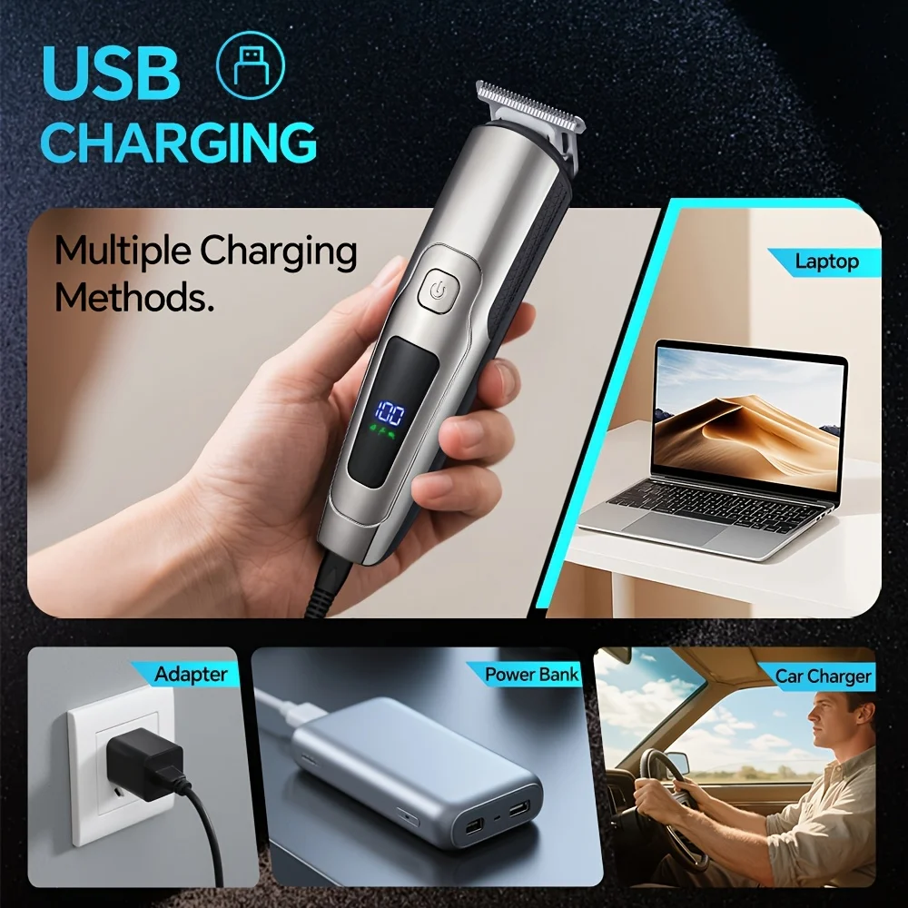 6 in 1 Men's Electric Beard Trimmer Cordless Hair Clipper USB Rechargeable Body Nose Ear Hair Trimmer Grooming Kit for Men Home