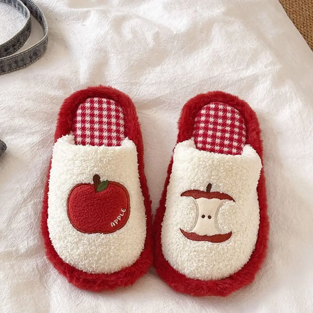 샌달 그리드 스트라이프 귀여운 플러시 슬리퍼 미끄럼 방지 두꺼운 밑창 겨울 슬라이드 여성용 부드러운 캐주얼 홈웨어 신발 여성용