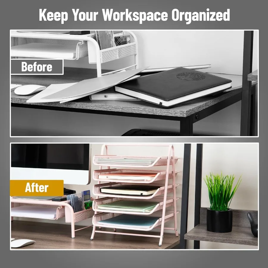 منظم صينية ورق عمودي مكون من 5 طبقات مع تصميم شبكي معدني لتخزين ملفات سطح المكتب الفعالة في بيئات المكتب المدمجة P