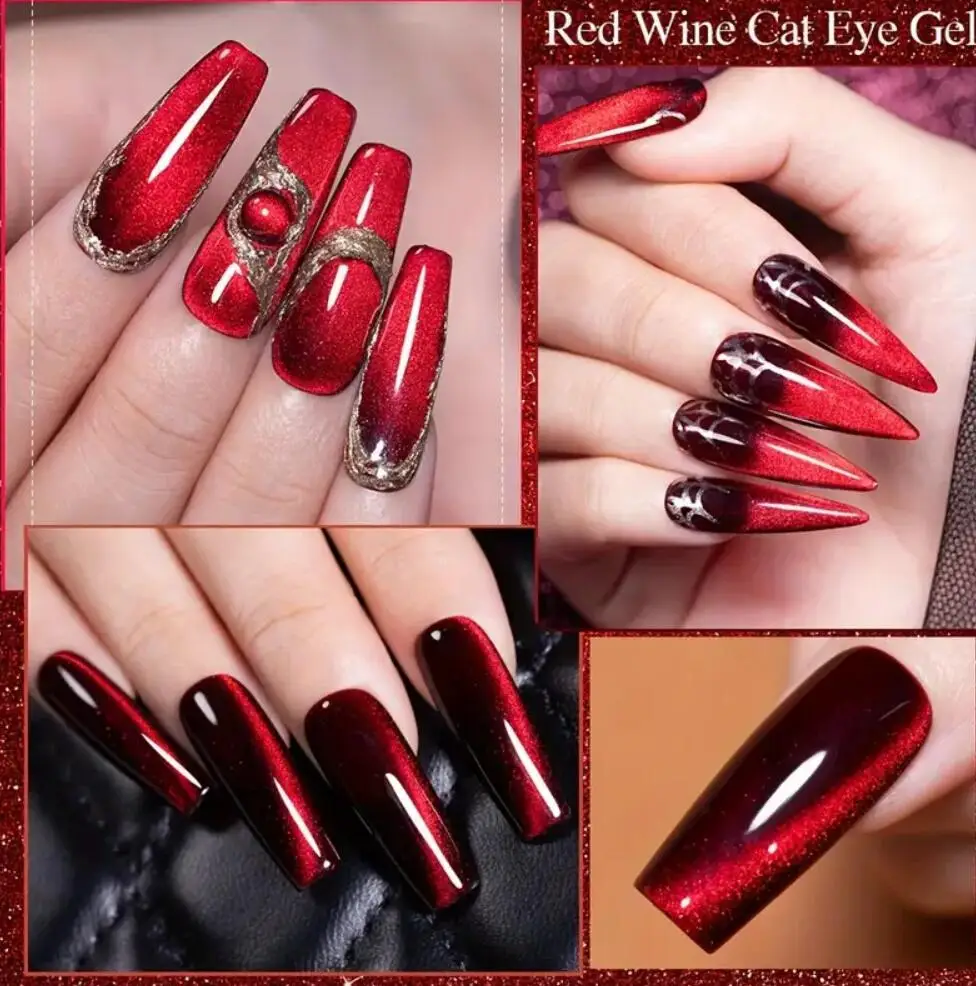 XEIJAYI 10ml Ankela Red Cat Eye Gel Nail Polish Nowy Lakier do Paznokci Efekt Kociego Oka Ruby Cat Magnetic Eye Nail Gel LED Super Błyszczący Lakier do Paznokci dla Kobiet na Prezent*