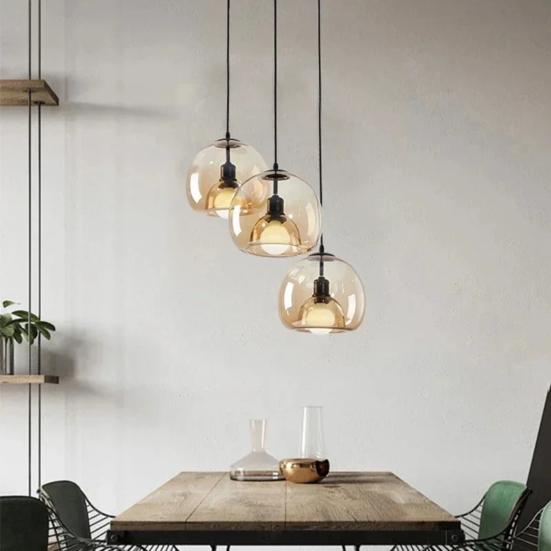 Nordic Modern Glass LED Pendant Light Grey Glass Pendant Light Living Room Dining Table Decoration Pendant Light