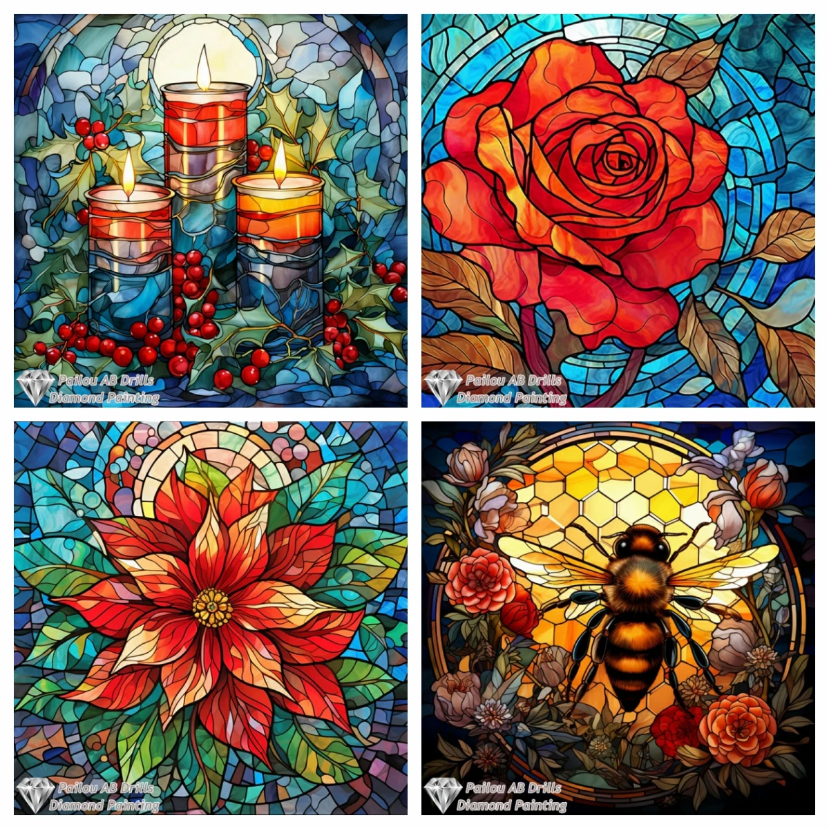 

Glass Painting Flowers And Bees AB Diamond Painting Kits Photo Art Diy Full Drill Mosaic Cross Stitch Embroidery Home Decor Gift